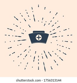 Black Nurse hat with cross icon isolated on beige background. Medical nurse cap sign. Abstract circle random dots. Vector Illustration