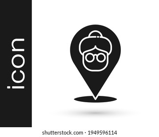 Black Nursing home building icon isolated on white background. Health care for old and sick people. Center for retired people.  Vector