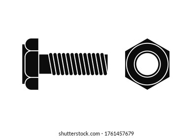 Icono de tuerca negra y perno. Icono plano de material vectorial aislado en un fondo blanco.