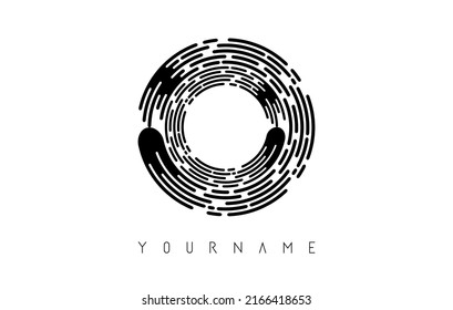 Black O letter logo concept. Creative Minimal Monochrome Monogram emblem design template with lines and finger print pattern. 