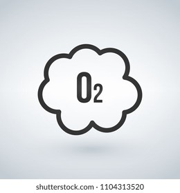 Black o2 cloud oxygen icon, vector illustration isolated on white background.