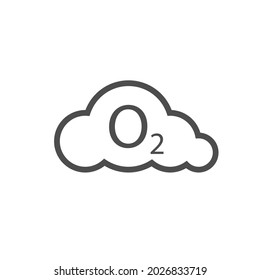Black o2 cloud oxygen icon, vector illustration isolated on white background