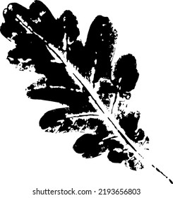 Black oak Leaf stamp. Imprint of fallen leaves. Autumn pattern. Creative natural decor. Hand-crafted vector art prints. Seasonal modern packaging.