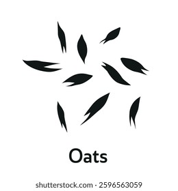 Black oat grains icon with text 'Oats' on a white background, simple agricultural vector illustration.