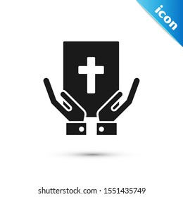 Black Oath on the Holy Bible icon isolated on white background. The procedure in court. Truth and truth. Promise before god.  Vector Illustration