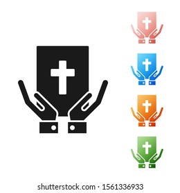 Black Oath on the Holy Bible icon isolated on white background. The procedure in court. Truth and truth. Promise before god. Set icons colorful. Vector Illustration