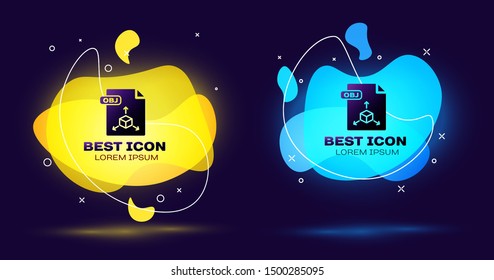 Black OBJ file document. Download obj button icon isolated on dark blue background. OBJ file symbol. Set abstract banner with liquid shapes. Vector Illustration