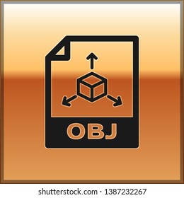 Black OBJ file document icon. Download obj button icon isolated on gold background. OBJ file symbol. Vector Illustration