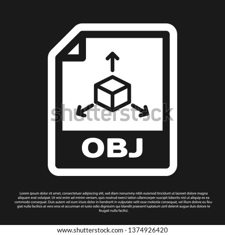 Black OBJ file document icon. Download obj button icon isolated on black background. OBJ file symbol. Vector Illustration