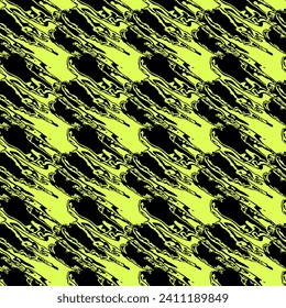 Black oblique flying elements on a bright green background, abstraction. Vector seamless pattern abstraction grunge. Background illustration, decorative design for fabric or paper. Ornament modern 