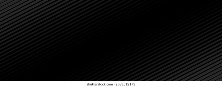 Black oblique straight line background. Masculine dark linear abstract wallpaper. Elegant luxury striped gradient texture. Grey diagonal lines backdrop for flyer, banner, poster, presentation. Vector