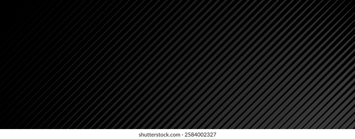 Black oblique straight line background. Elegant dark linear abstract wallpaper. Luxury striped gradient texture. Grey diagonal lines backdrop for flyer, banner, poster, presentation. Vector