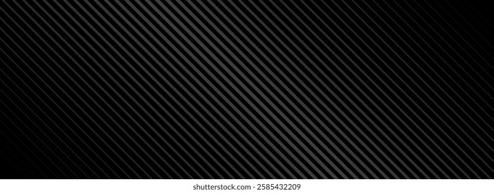 Black oblique straight line background. Elegant dark linear abstract wallpaper. Luxury striped gradient texture. Grey diagonal lines backdrop for flyer, banner, poster, cover, presentation. Vector
