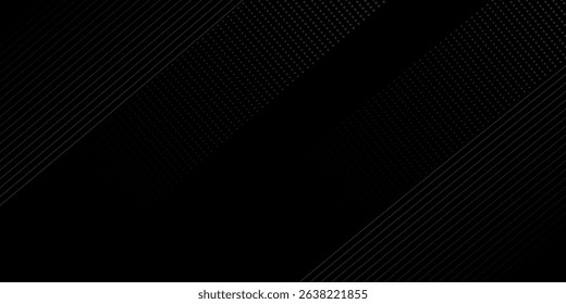 Black oblique straight line background. Masculine dark linear abstract wallpaper. Elegant luxury striped gradient texture. Grey diagonal lines backdrop for flyer, banner, poster, presentation. 