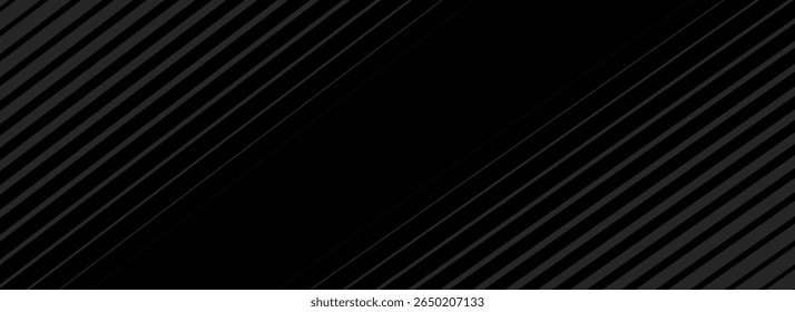 Fundo preto oblíquo de linha reta. Papel de parede masculino abstrato linear escuro. Elegante luxo listrado textura gradiente. Fundo de linhas diagonais cinza para panfleto, banner, cartaz, apresentação. Vetor