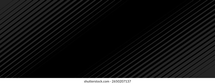 Fundo preto oblíquo de linha reta. Papel de parede masculino abstrato linear escuro. Elegante luxo listrado textura gradiente. Fundo de linhas diagonais cinza para panfleto, banner, cartaz, apresentação. Vetor