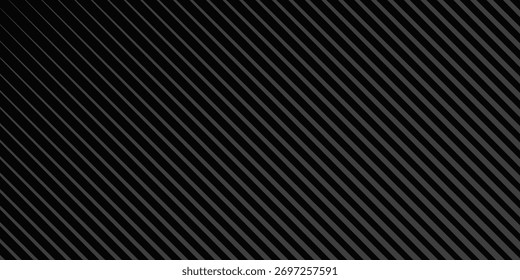 Black oblique straight line background. Modern dark linear abstract wallpaper. Luxury stripe gradient texture. Grey diagonal line backdrop for flyer, banner, poster, cover, presentation. Vector