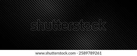 Black oblique straight line background. Modern dark linear abstract wallpaper. Luxury stripe gradient texture. Grey diagonal line backdrop for flyer, banner, poster, cover, presentation. Vector