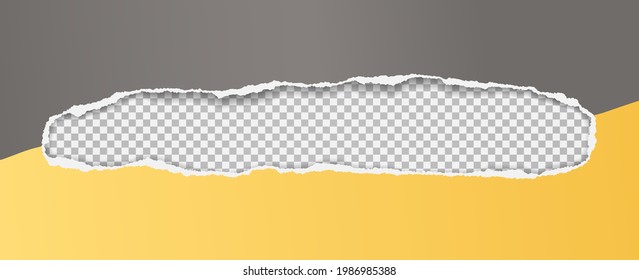 Black oblong grey and yellow hole composition in paper with torn edges and soft shadow is on squared background. Vector illustration