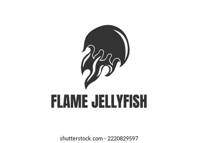 Black Ocean Jellyfish Fire Flames Tribal Logo Design