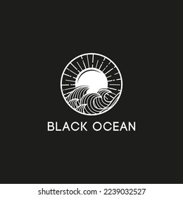 Black Ocean logo inspiration, sea, wave, moon