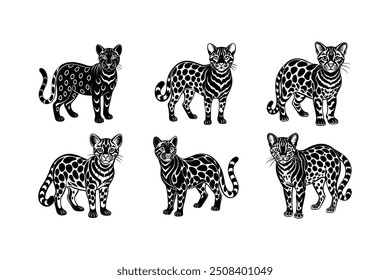 Black ocelot silhouette vector illustration for print-ready graphics on micro stock platforms.