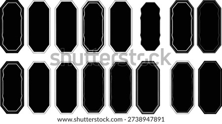 Black Octagon Frame Icons Set Ornate Border Label Collection