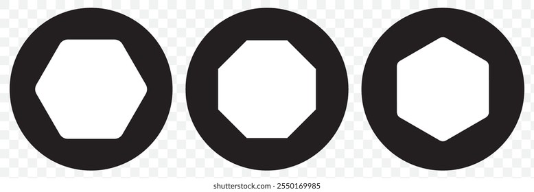 Conjunto de iconos de octágono negro de polígono de geometría de Vector. eps 10.