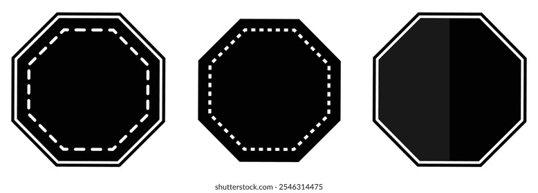  black octagon shapes with strokes and fill colors icon vector illustration on white background eps 10.