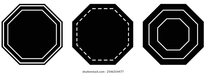  black octagon shapes with strokes and fill colors icon vector illustration on white background eps 10.