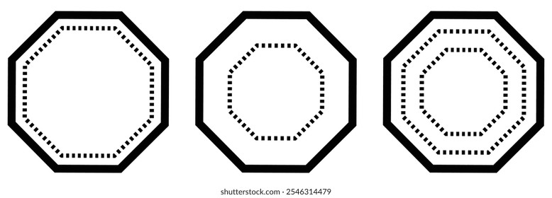  black octagon shapes with strokes and fill colors icon vector illustration on white background eps 10.