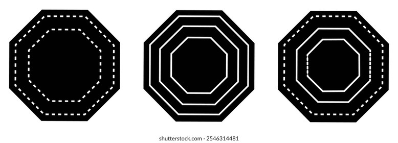  black octagon shapes with strokes and fill colors icon vector illustration on white background eps 10.