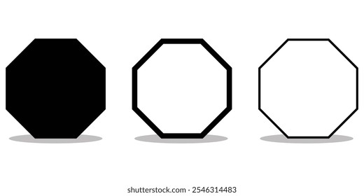  black octagon shapes with strokes and fill colors icon vector illustration on white background eps 10.