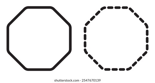 Black octagonal pattern shape icon vector set isolated on white background.