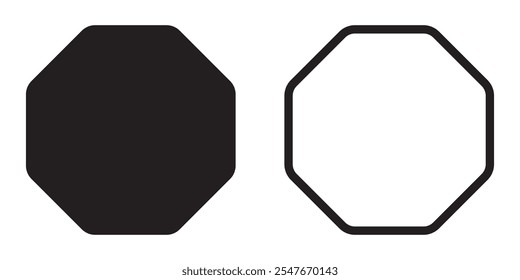 Black octagonal pattern shape icon vector set isolated on white background.