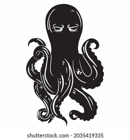 black octopus hand drawn vector illustration