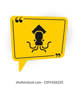 Black Octopus icon isolated on white background. Yellow speech bubble symbol. Vector