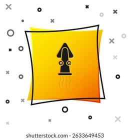Ícone Polvo preto isolado em fundo branco. Botão quadrado amarelo. Vetor