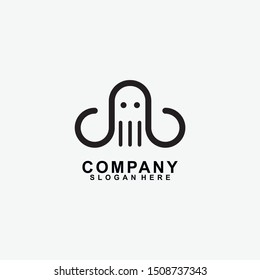 Black octopus logo design icon template isolated on white background