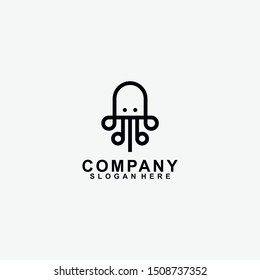 Black octopus logo design icon template isolated on white background