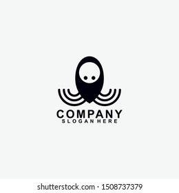 Black octopus logo design icon template isolated on white background