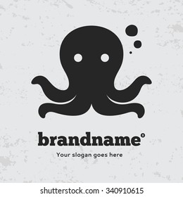 Black octopus on a grunge background. Logo design vector template. Symbol concept icon.