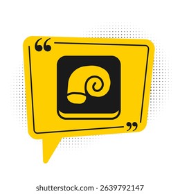 Black Octopus on a plate icon isolated on white background. Yellow speech bubble symbol. Vector