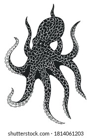 Black octopus on a white background.