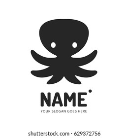Black octopus on a white background. Logo design vector template. Symbol concept icon.