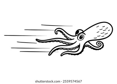 A black octopus silhouette fleeing