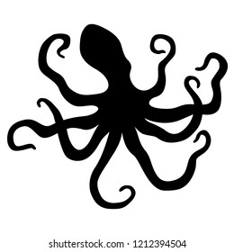 Black octopus silhouette. Isolated on white background. 