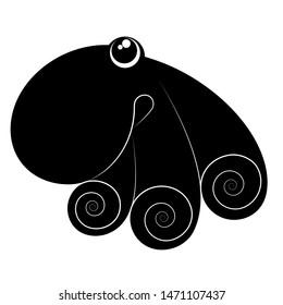 Black octopus silhouette isolated on white background. Vector illustration. Logo.