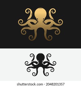 Black Octopus Silhouette Logo Design Template. Isolated Octopus Vector on White Background.