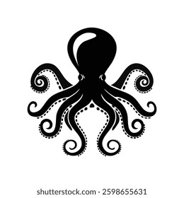 Black octopus silhouette with swirling tentacles